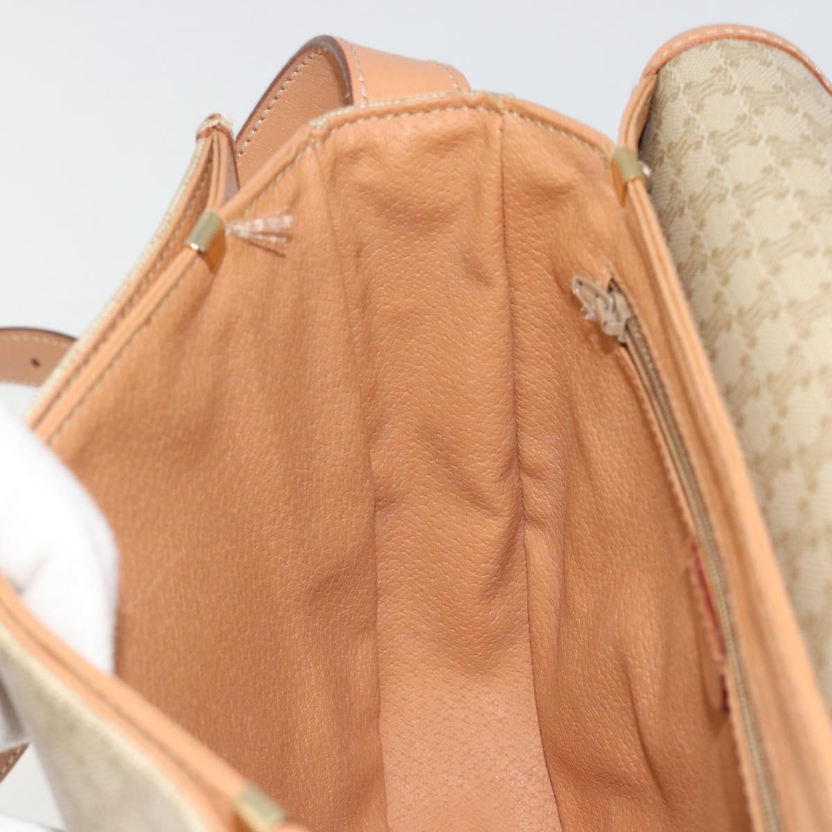 CELINE Macadam Canvas Shoulder Bag PVC Beige Gold Auth 188375A