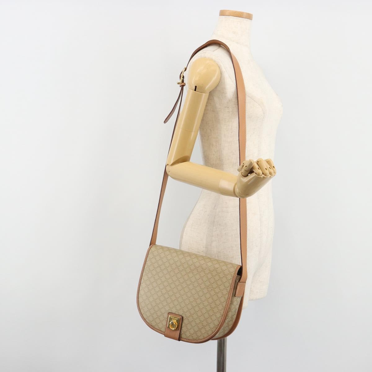 CELINE Macadam Canvas Shoulder Bag PVC Beige Gold Auth 188375A