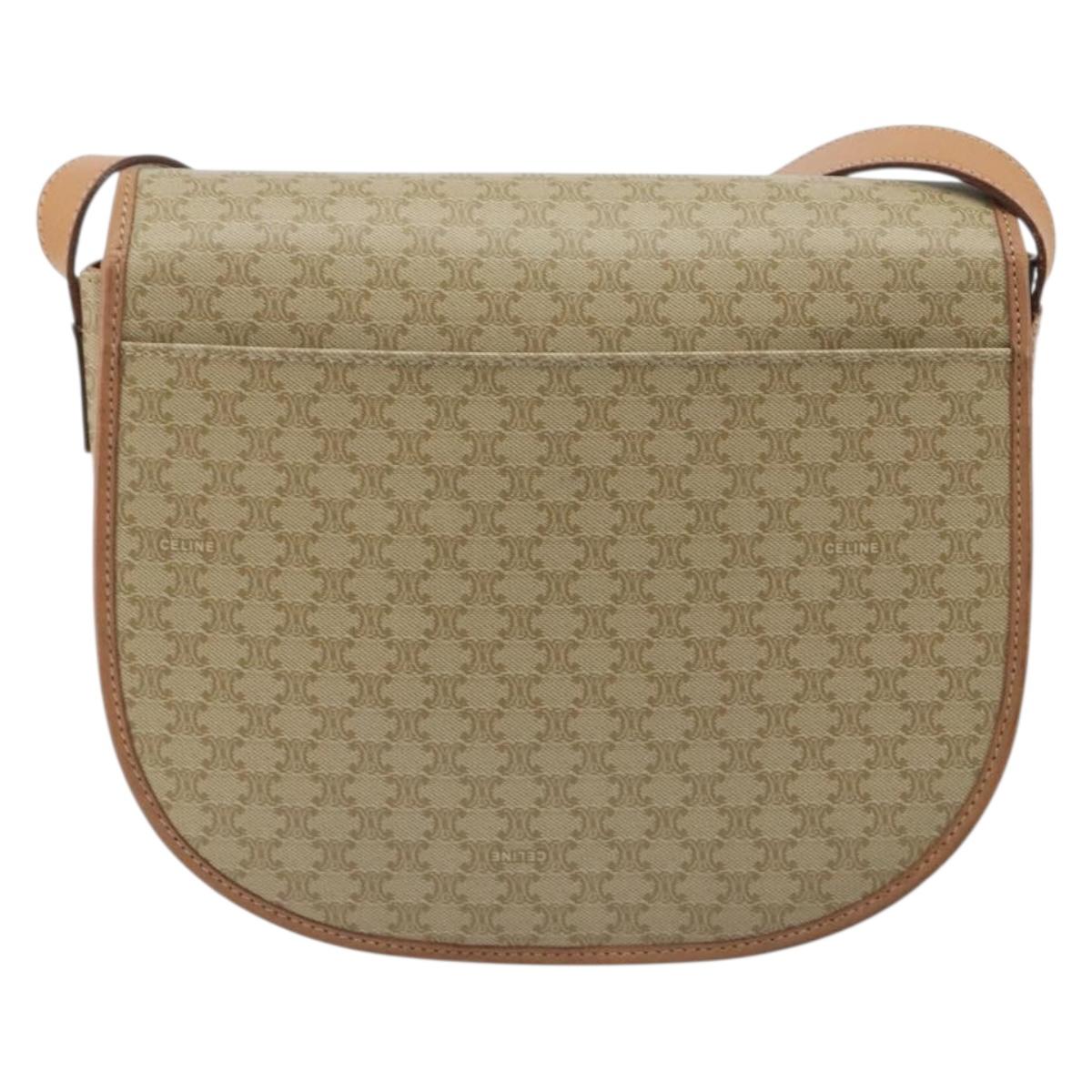 CELINE Macadam Canvas Shoulder Bag PVC Beige Gold Auth 188375A