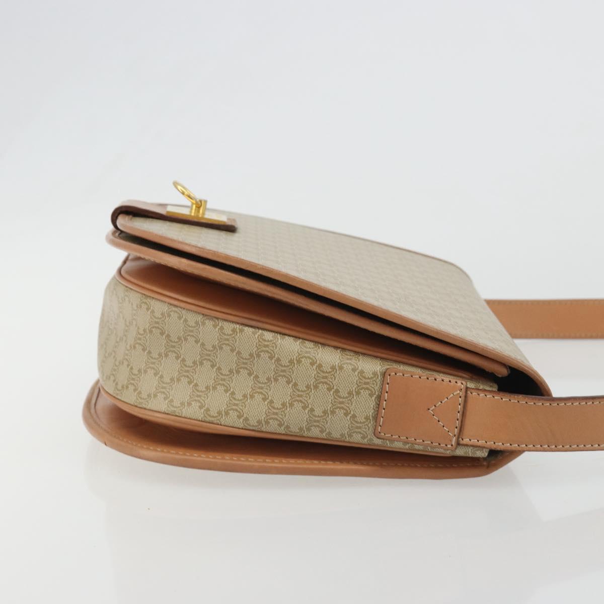 CELINE Macadam Canvas Shoulder Bag PVC Beige Gold Auth 188375A