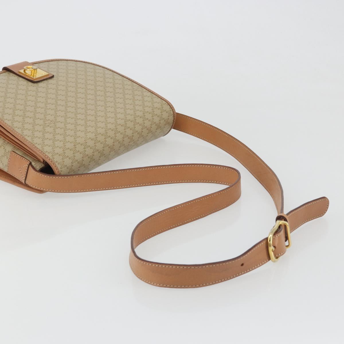 CELINE Macadam Canvas Shoulder Bag PVC Beige Gold Auth 188375A