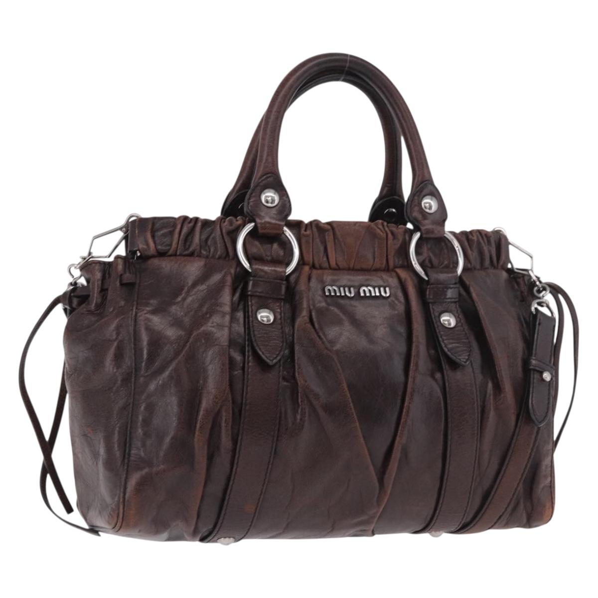 Miu Miu Hand Bag Leather 2way Brown Silver Auth 188376V