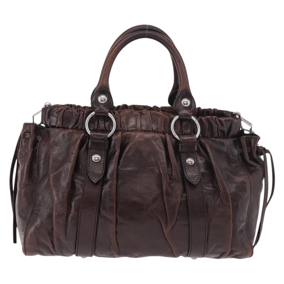 Miu Miu Hand Bag Leather 2way Brown Silver Auth 188376V