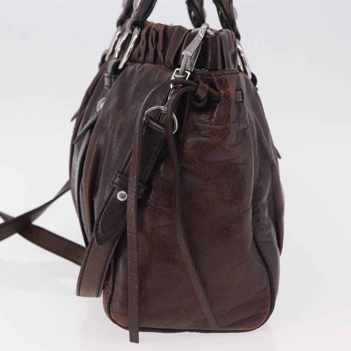 Miu Miu Hand Bag Leather 2way Brown Silver Auth 188376V