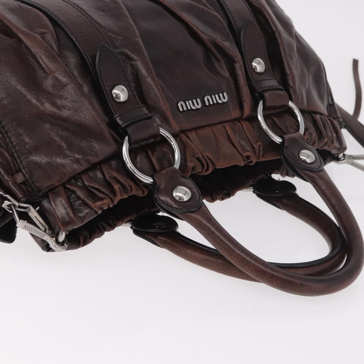 Miu Miu Hand Bag Leather 2way Brown Silver Auth 188376V