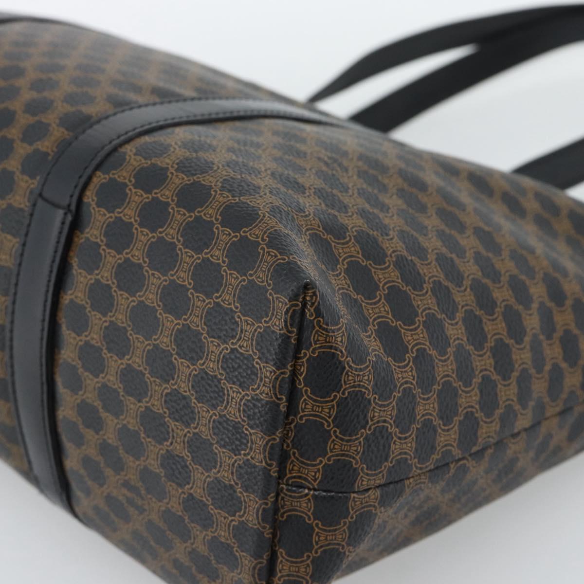 CELINE Macadam Canvas Hand Bag PVC Leather Black Gold Auth 188377A
