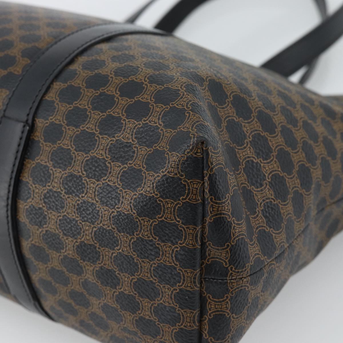CELINE Macadam Canvas Hand Bag PVC Leather Black Gold Auth 188377A