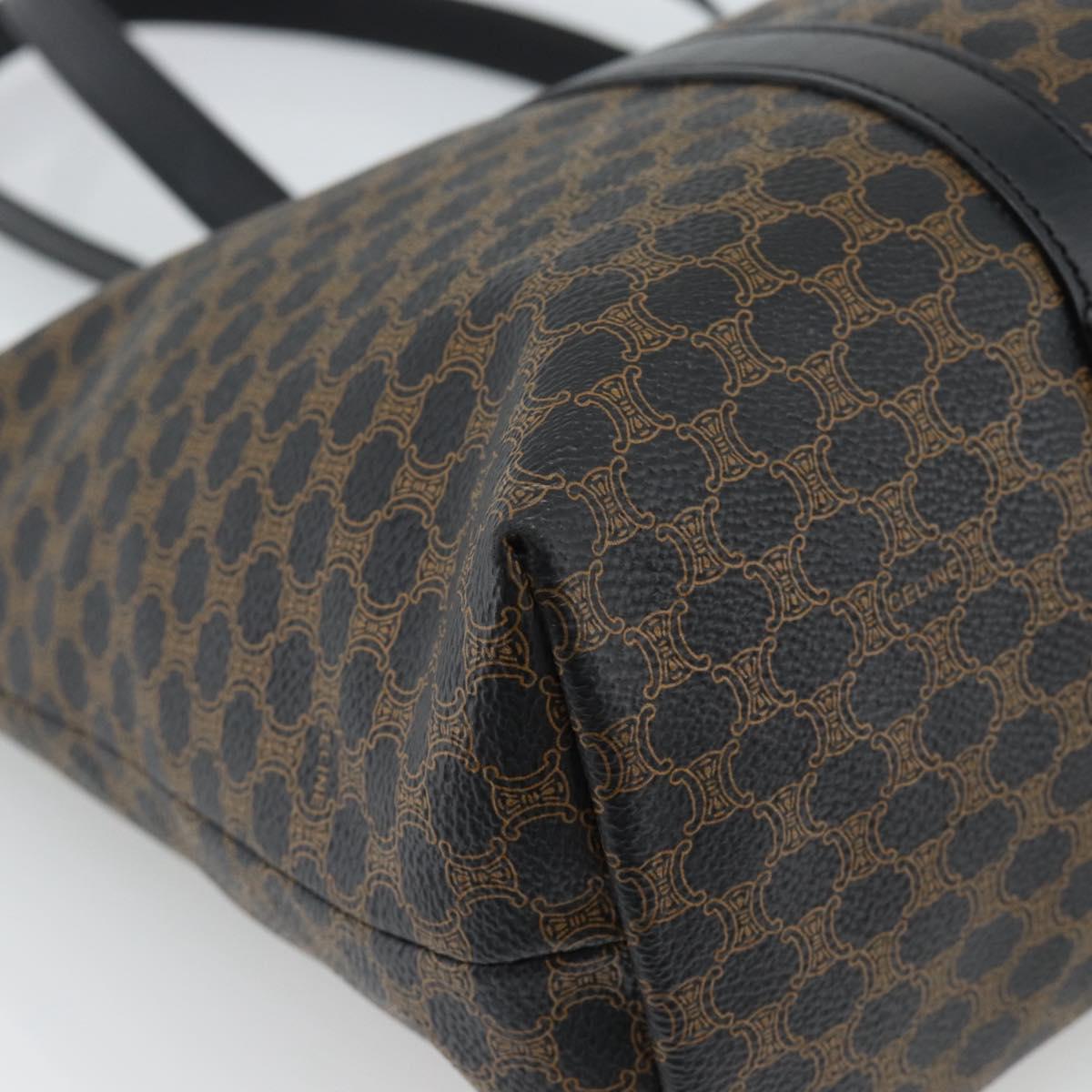 CELINE Macadam Canvas Hand Bag PVC Leather Black Gold Auth 188377A