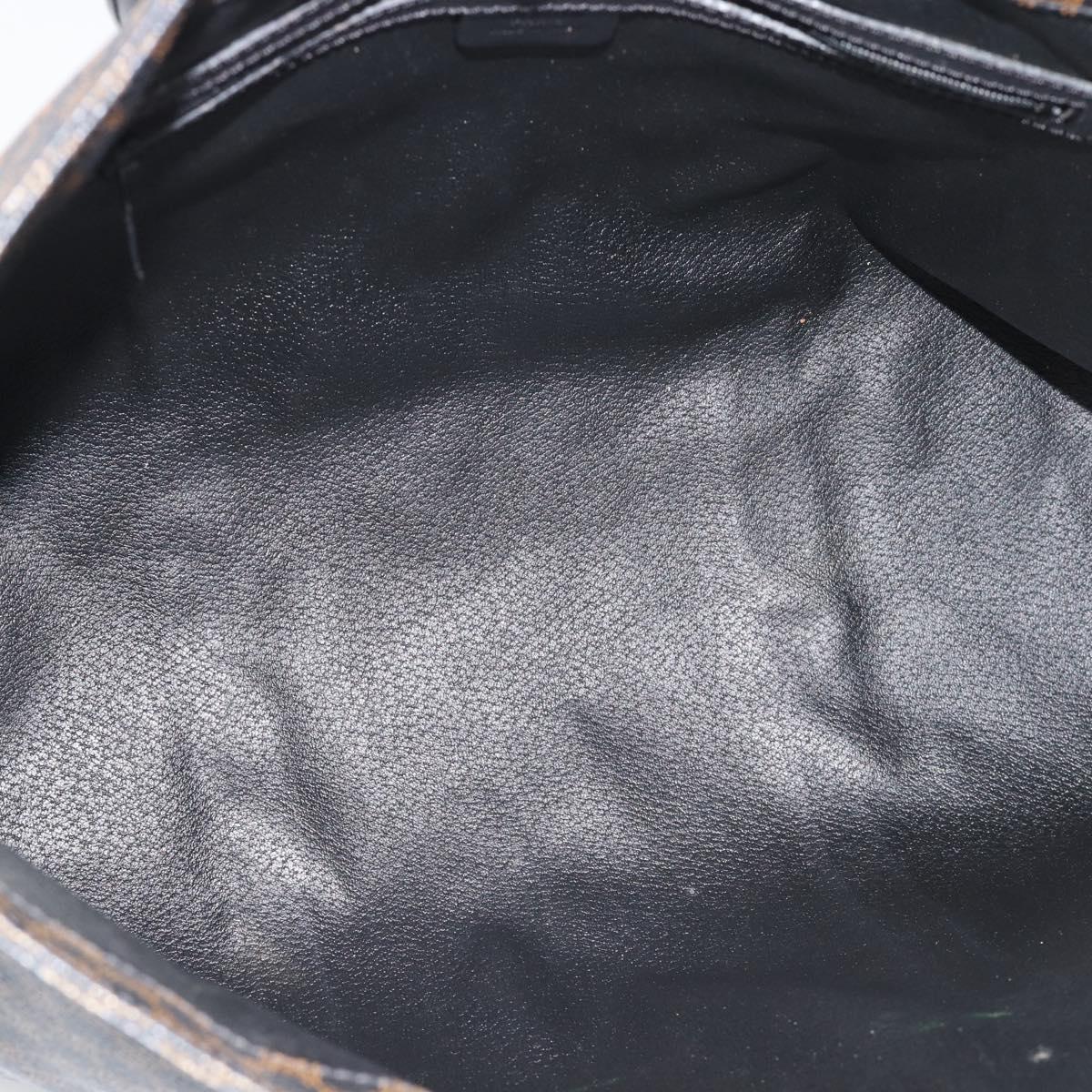 CELINE Macadam Canvas Hand Bag PVC Leather Black Gold Auth 188377A