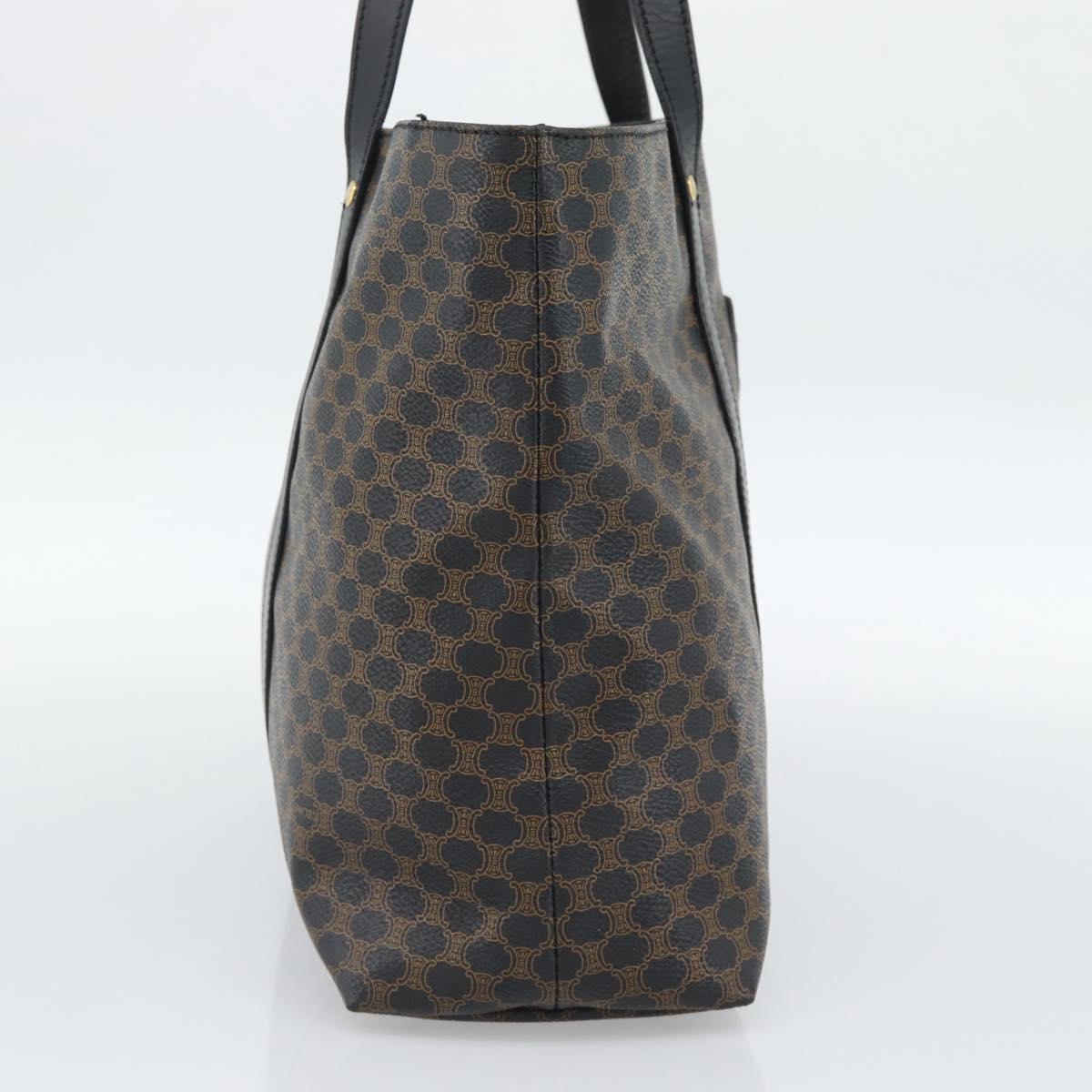CELINE Macadam Canvas Hand Bag PVC Leather Black Gold Auth 188377A