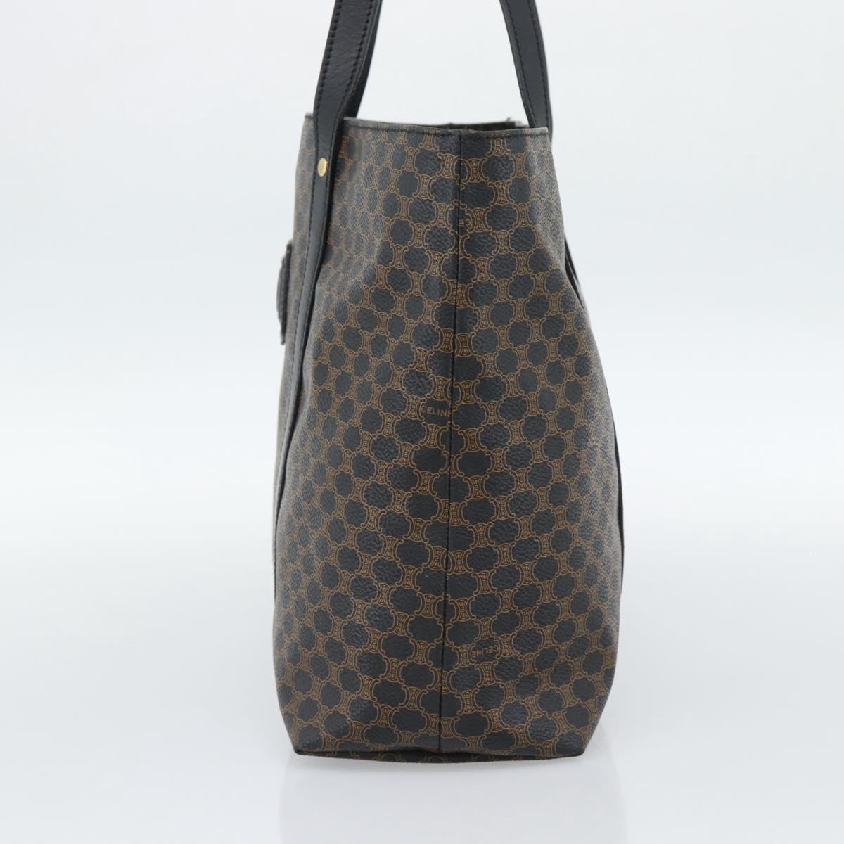 CELINE Macadam Canvas Hand Bag PVC Leather Black Gold Auth 188377A