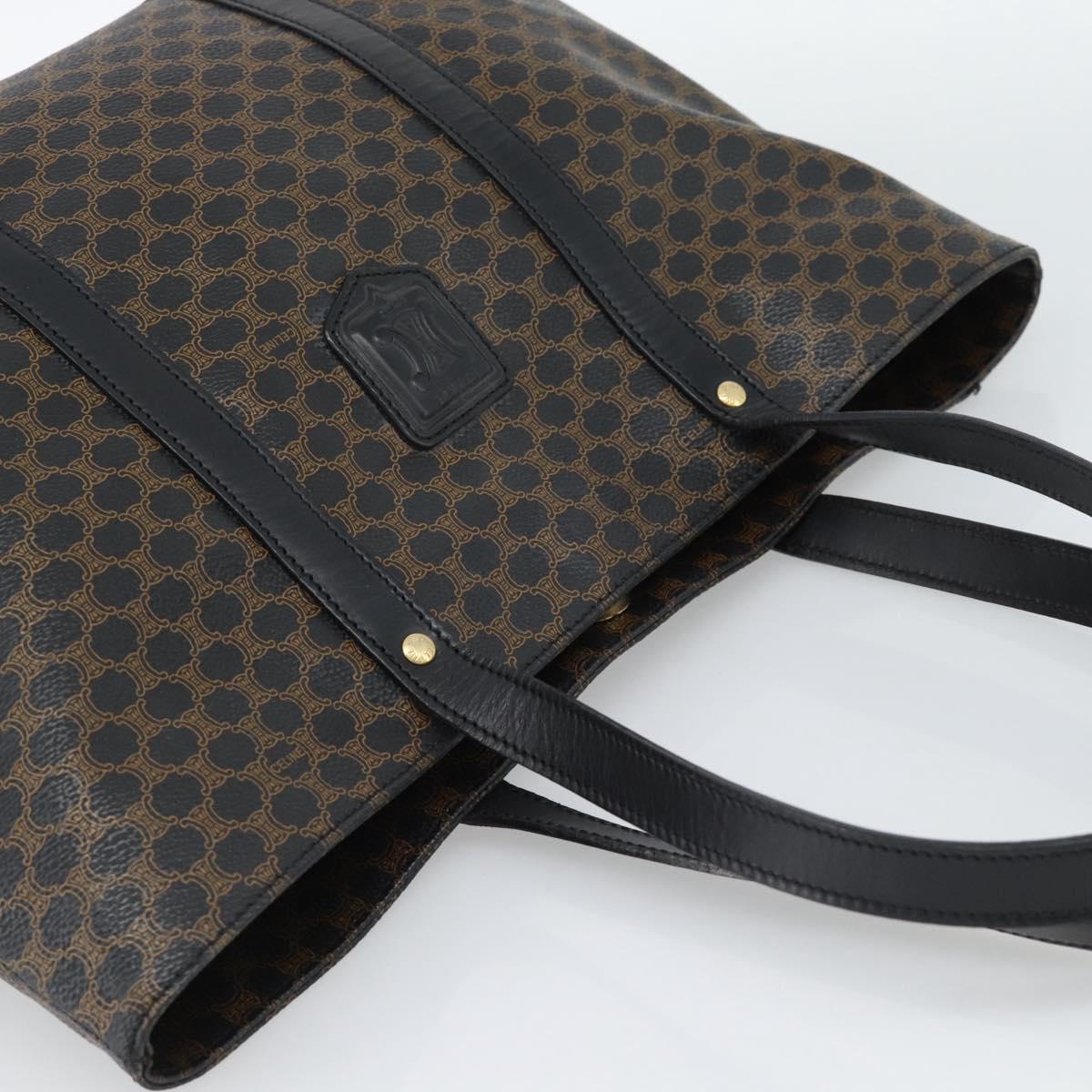 CELINE Macadam Canvas Hand Bag PVC Leather Black Gold Auth 188377A
