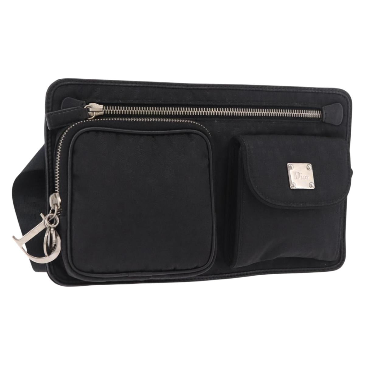 Christian Dior Trotter Canvas Waist Bag Black Silver Auth 188383V