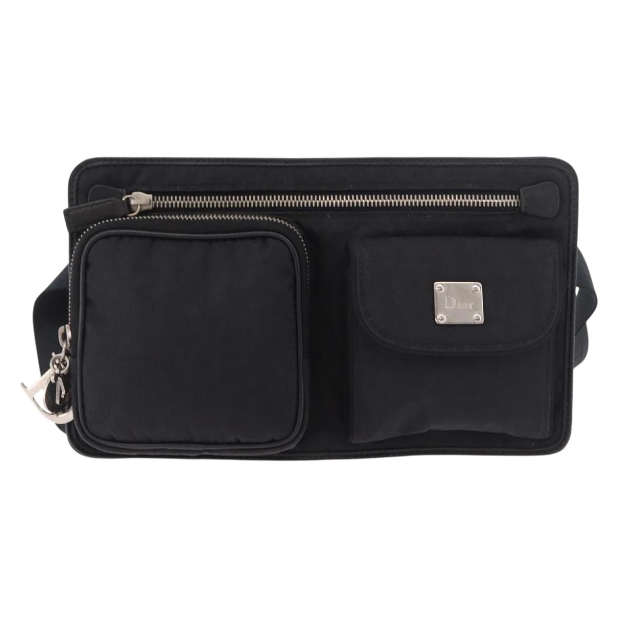 Christian Dior Trotter Canvas Waist Bag Black Silver Auth 188383V