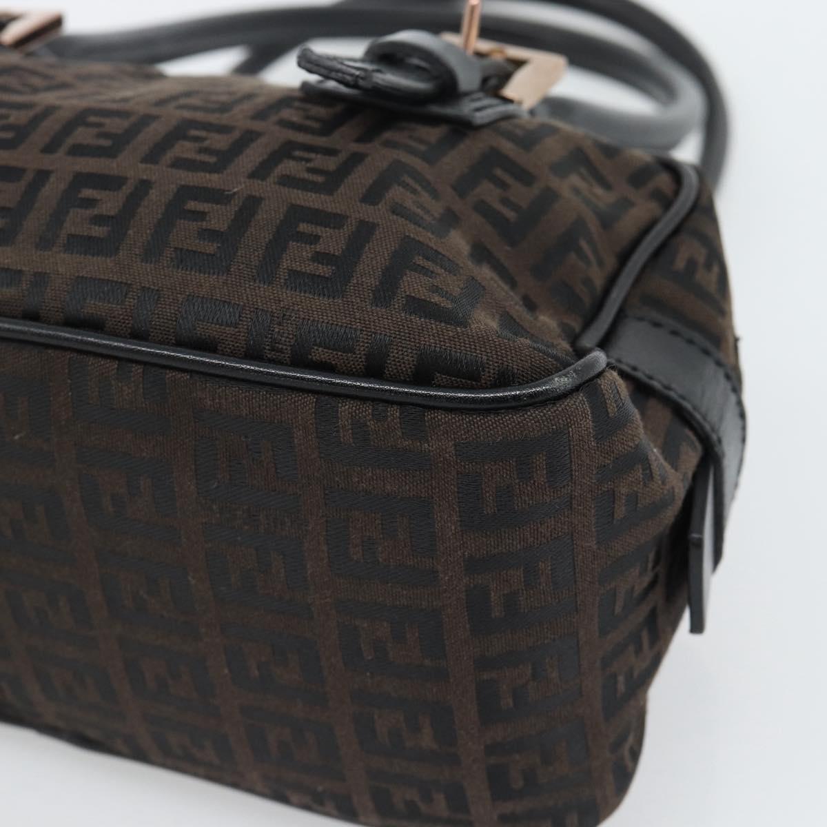 FENDI Zucchino Canvas Hand Bag Dark Brown Auth 188385SAV
