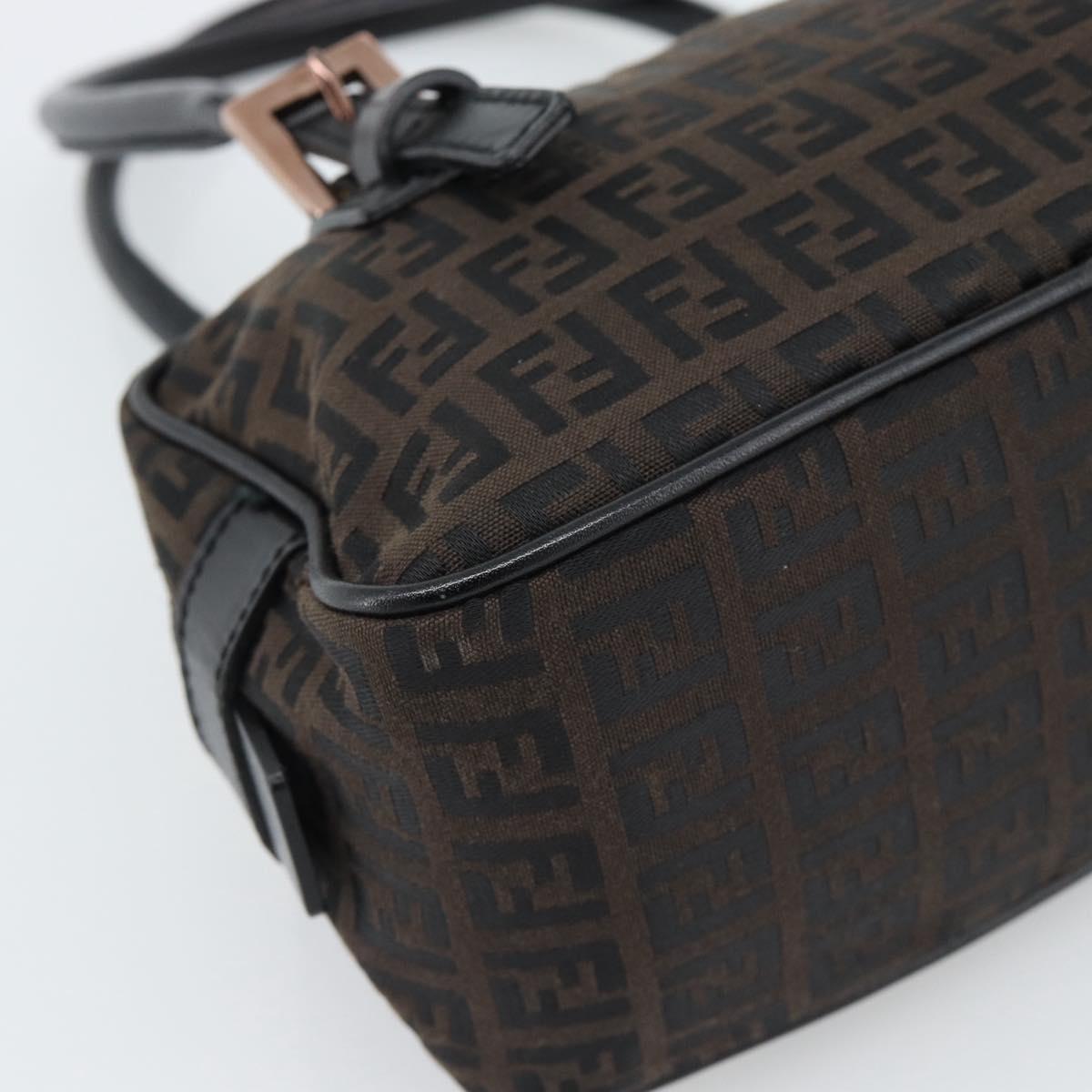 FENDI Zucchino Canvas Hand Bag Dark Brown Auth 188385SAV