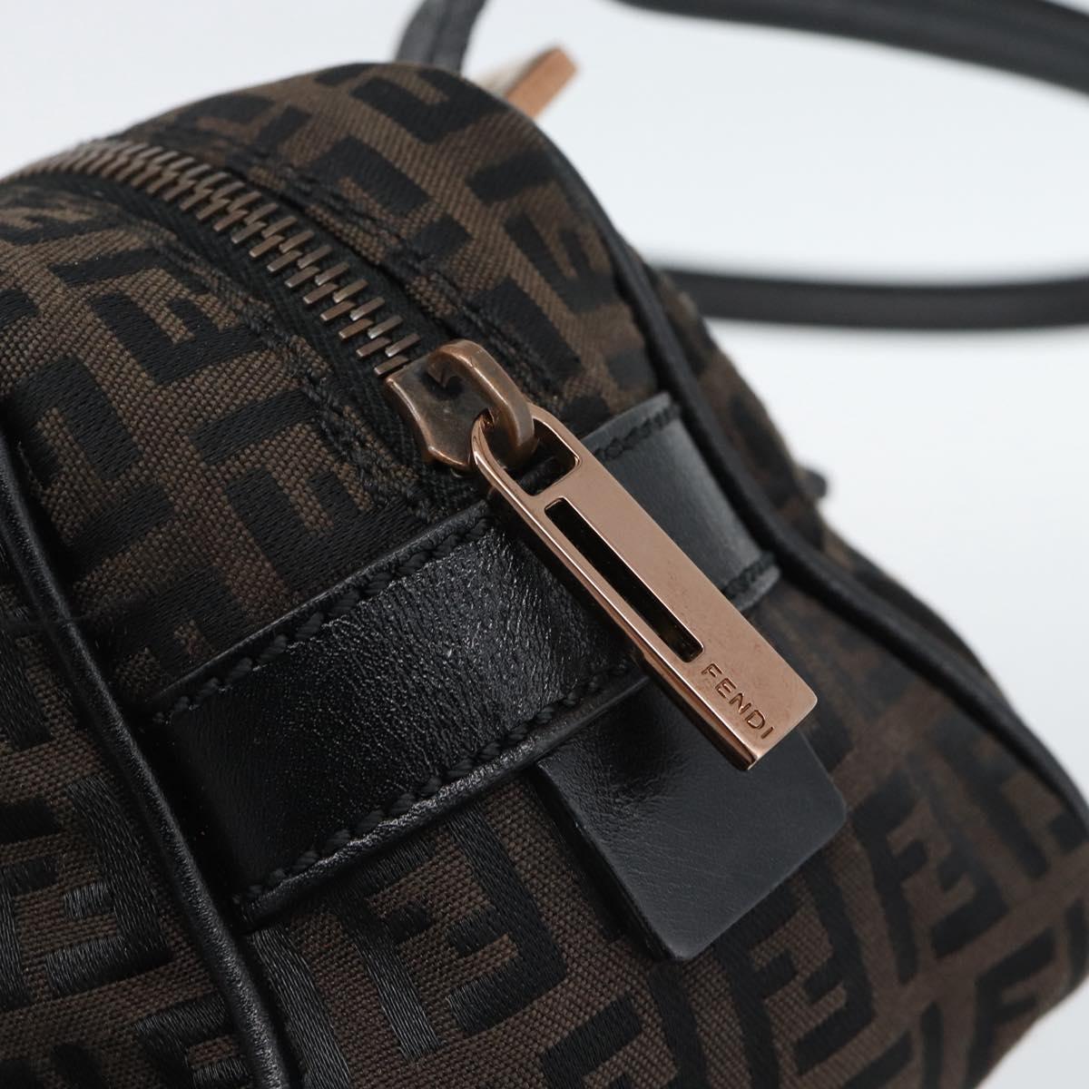 FENDI Zucchino Canvas Hand Bag Dark Brown Auth 188385SAV