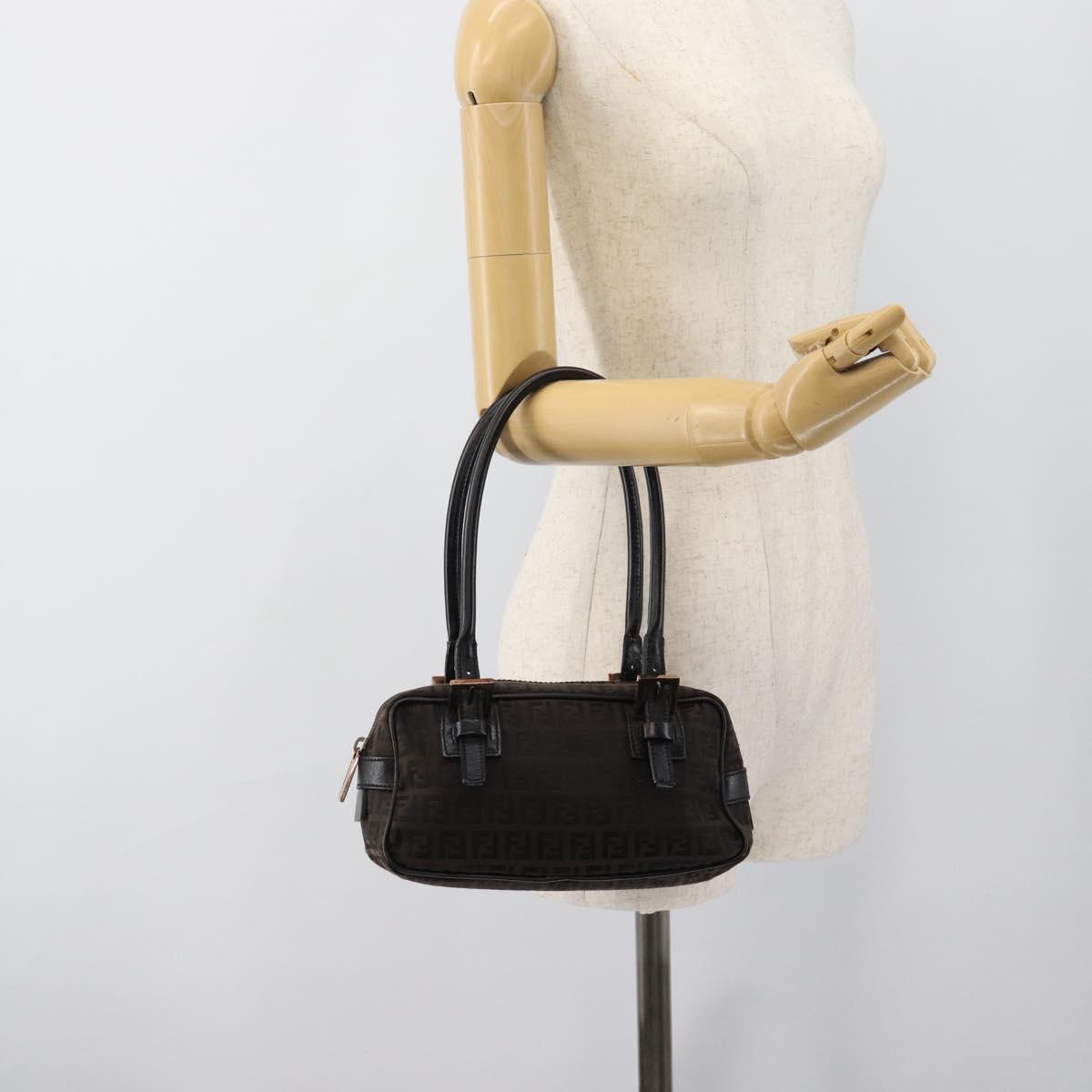 FENDI Zucchino Canvas Hand Bag Dark Brown Auth 188385SAV