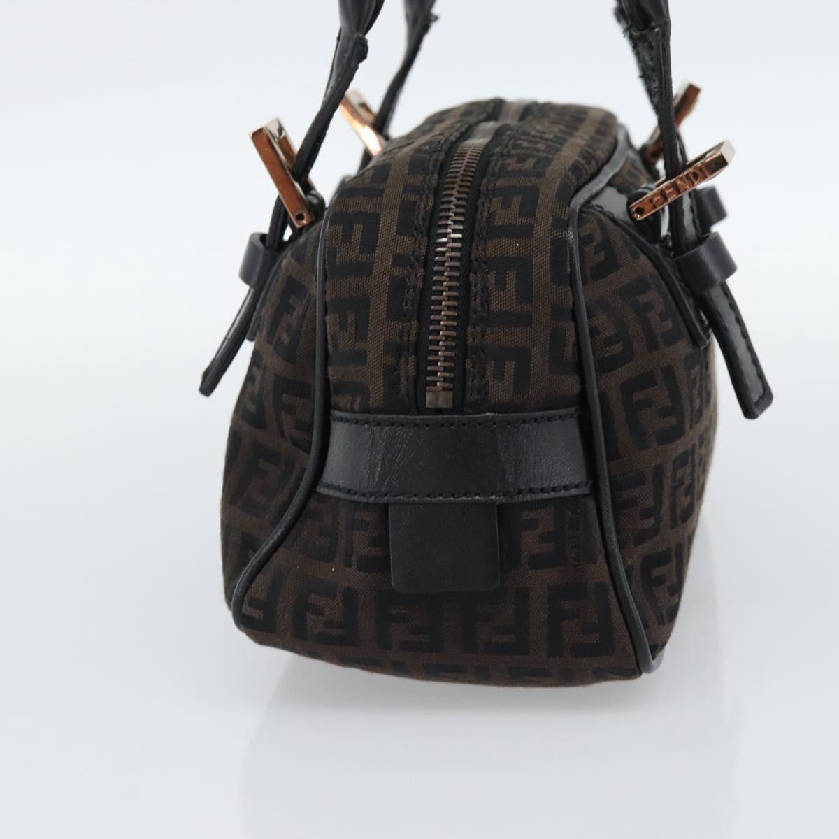 FENDI Zucchino Canvas Hand Bag Dark Brown Auth 188385SAV