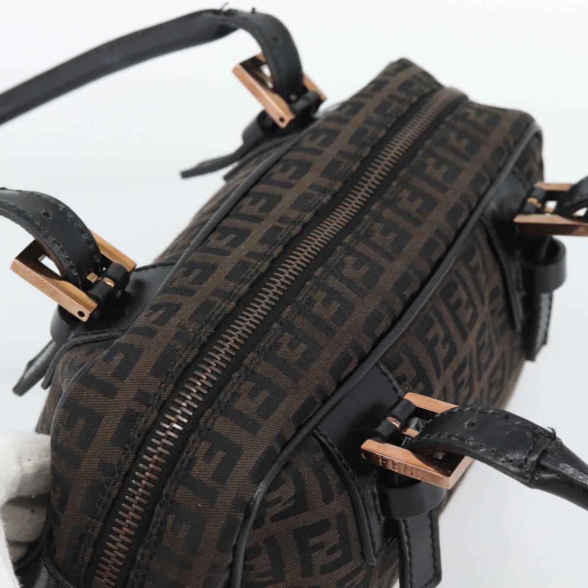 FENDI Zucchino Canvas Hand Bag Dark Brown Auth 188385SAV