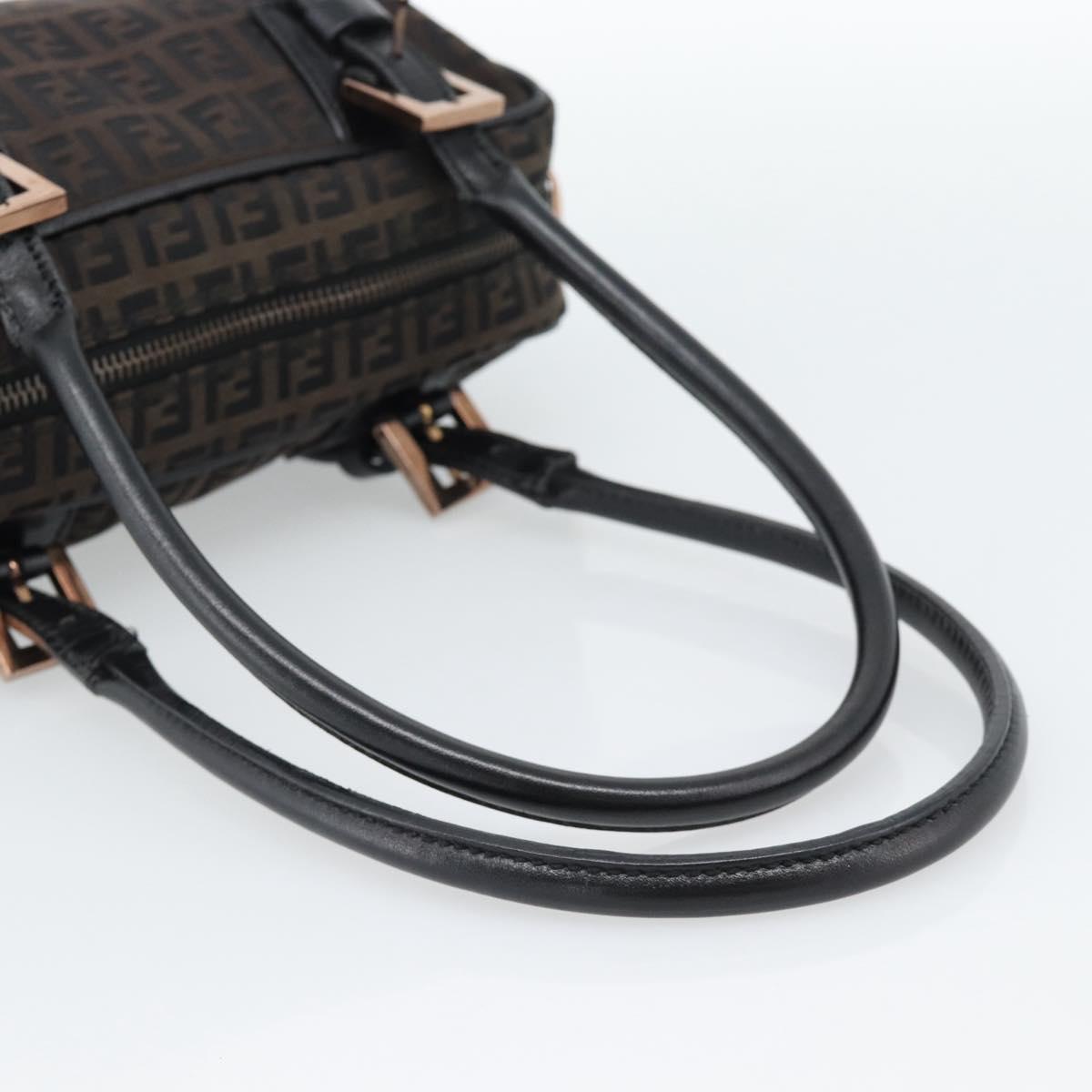 FENDI Zucchino Canvas Hand Bag Dark Brown Auth 188385SAV