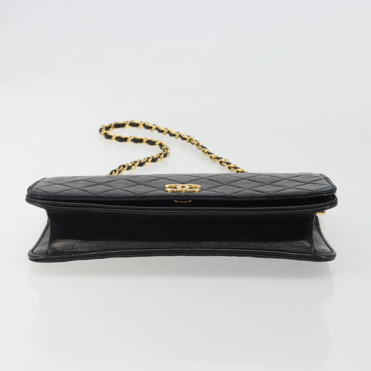 CHANEL Matelasse Chain Shoulder Bag Lamb Skin Black Gold CC Auth 188386A