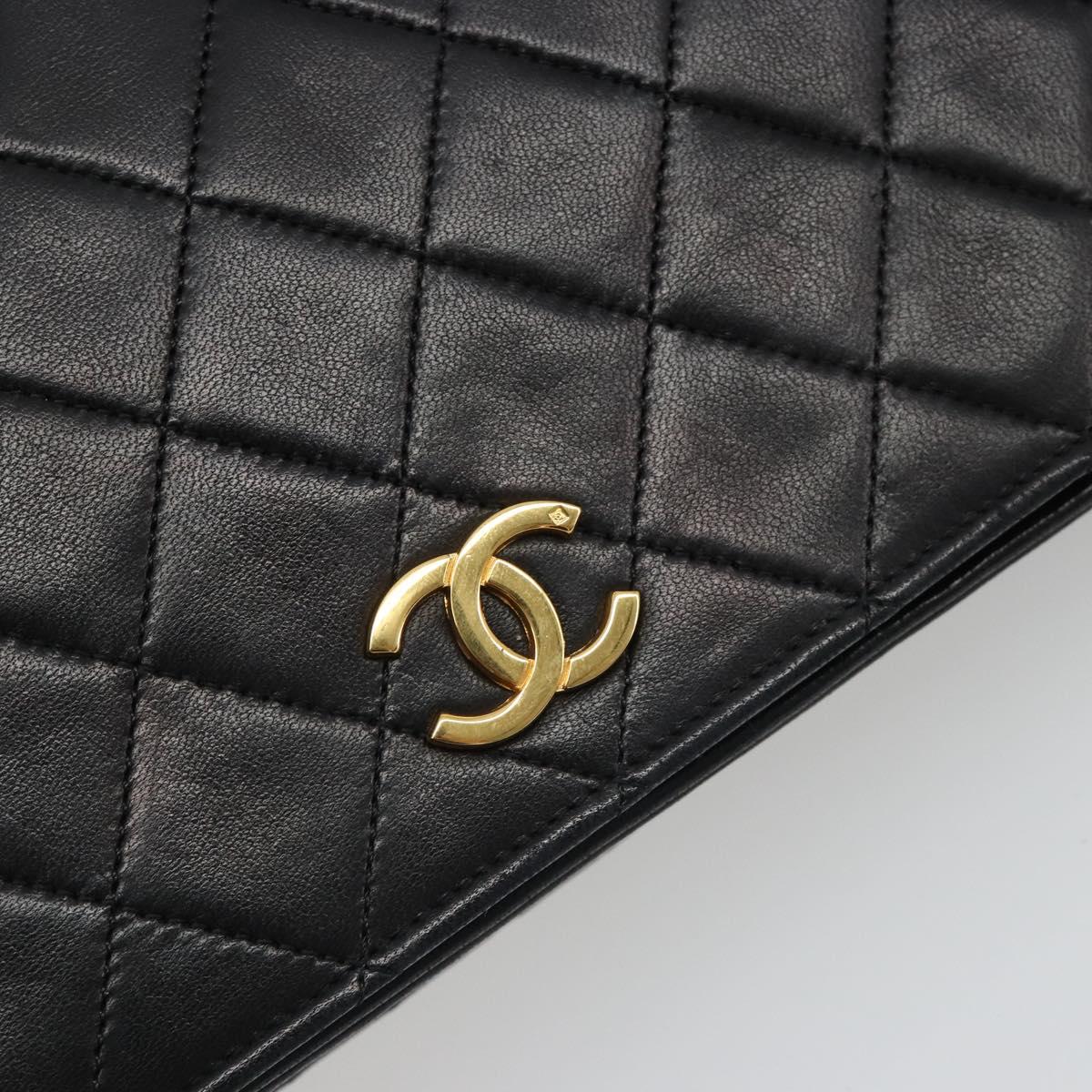 CHANEL Matelasse Chain Shoulder Bag Lamb Skin Black Gold CC Auth 188386A