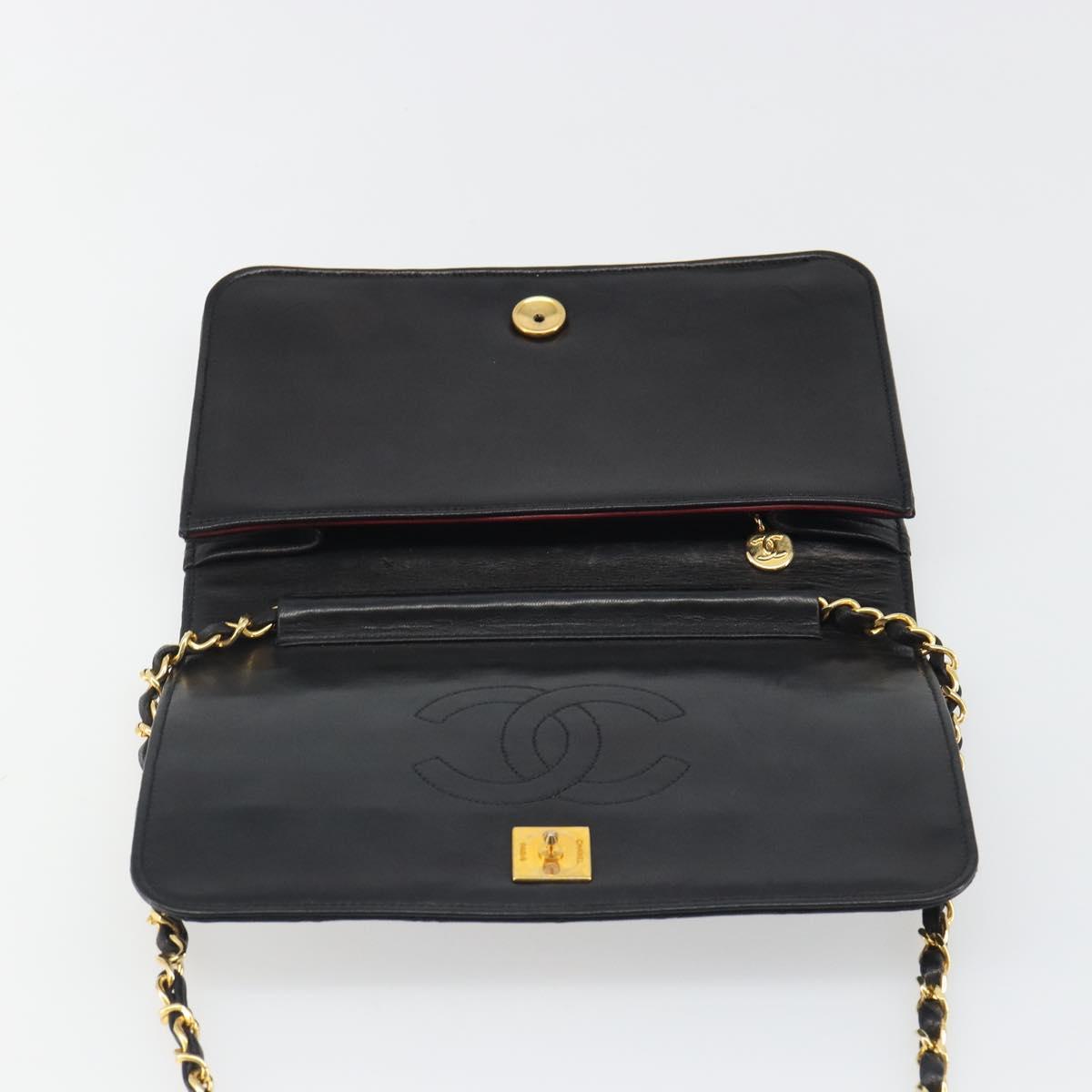CHANEL Matelasse Chain Shoulder Bag Lamb Skin Black Gold CC Auth 188386A
