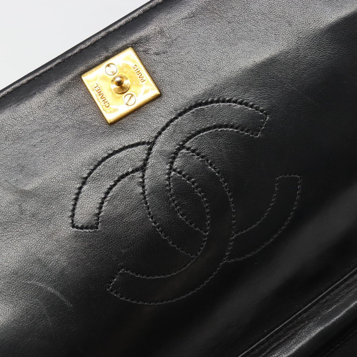 CHANEL Matelasse Chain Shoulder Bag Lamb Skin Black Gold CC Auth 188386A
