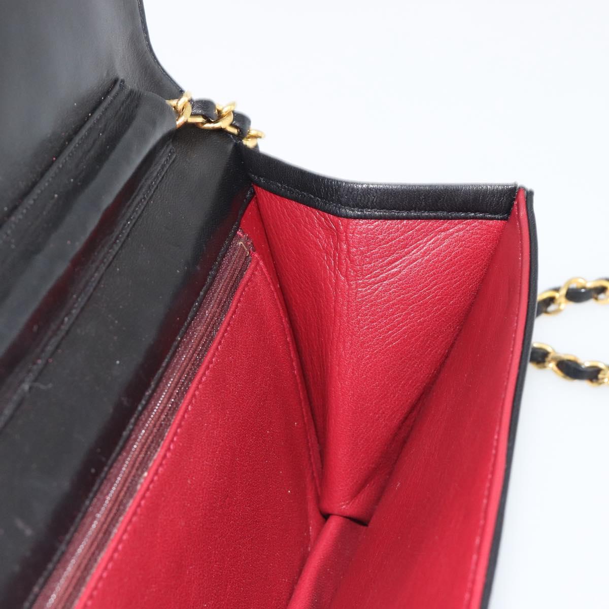CHANEL Matelasse Chain Shoulder Bag Lamb Skin Black Gold CC Auth 188386A