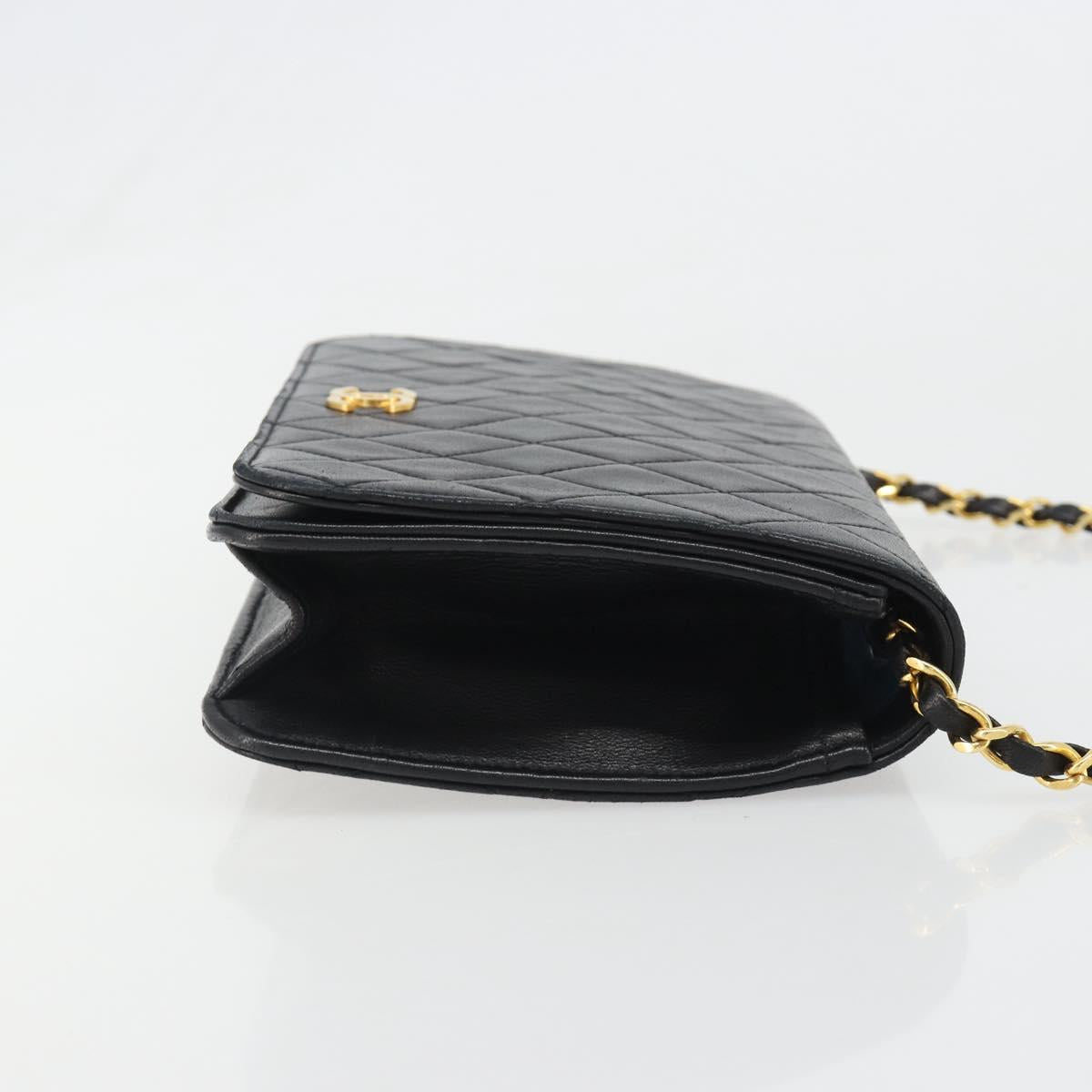 CHANEL Matelasse Chain Shoulder Bag Lamb Skin Black Gold CC Auth 188386A