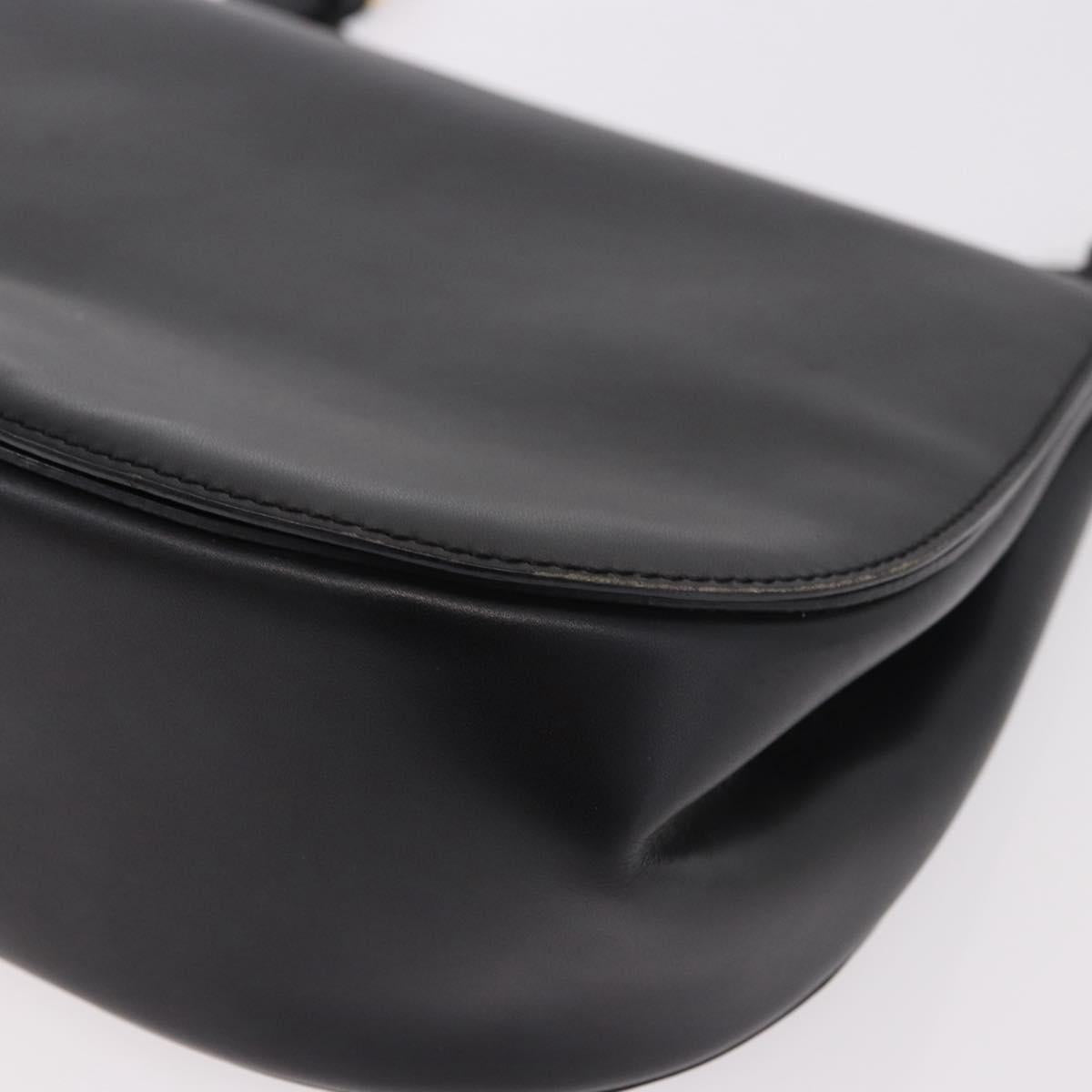 CELINE Shoulder Bag Leather Black Gold Auth 188390