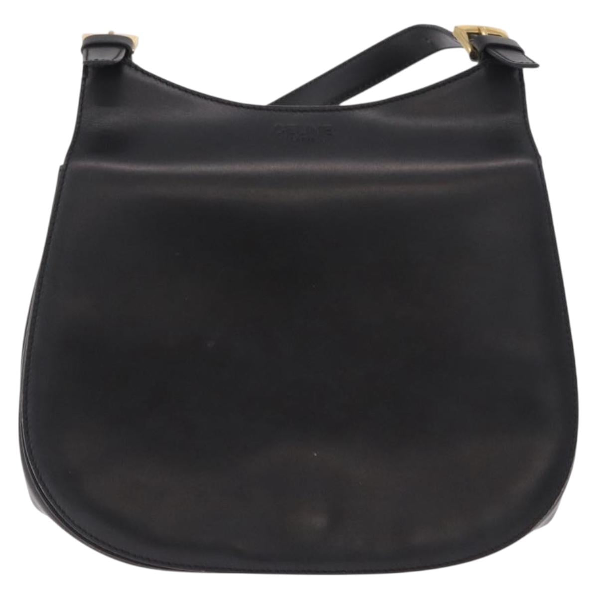 CELINE Shoulder Bag Leather Black Gold Auth 188390