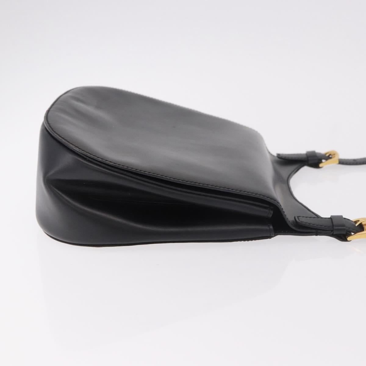 CELINE Shoulder Bag Leather Black Gold Auth 188390
