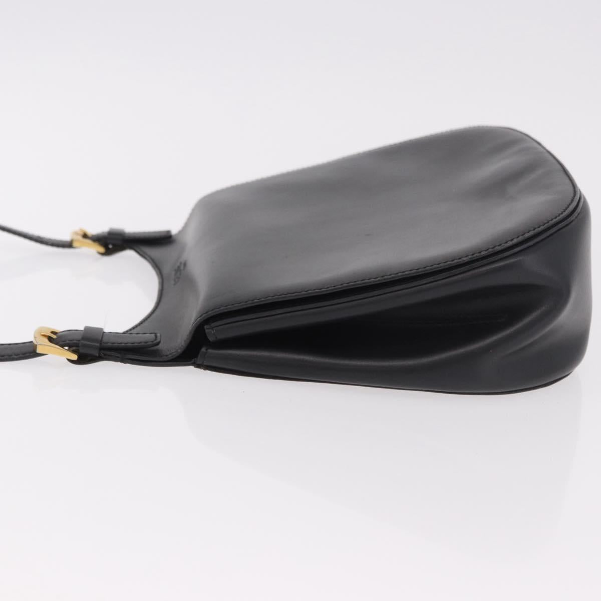 CELINE Shoulder Bag Leather Black Gold Auth 188390