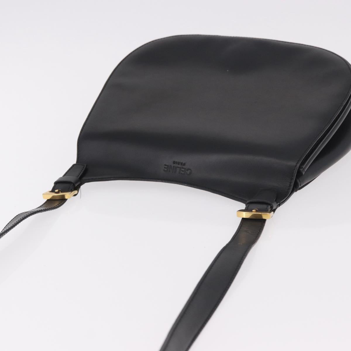CELINE Shoulder Bag Leather Black Gold Auth 188390