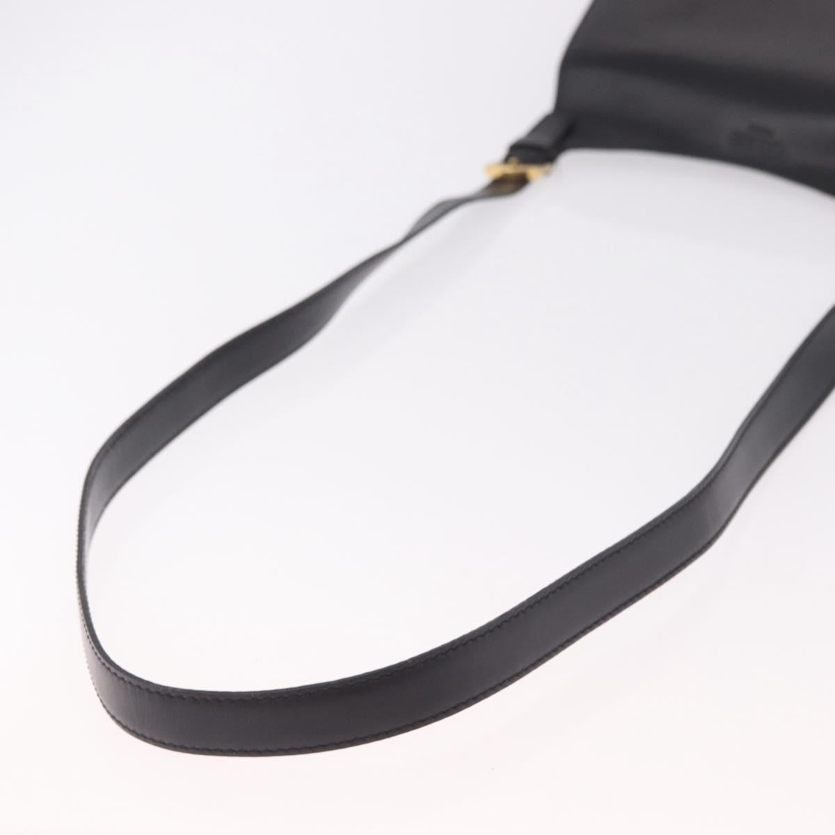 CELINE Shoulder Bag Leather Black Gold Auth 188390