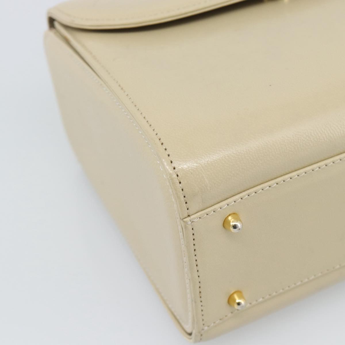 VALENTINO Hand Bag Leather Beige Gold Auth 188391