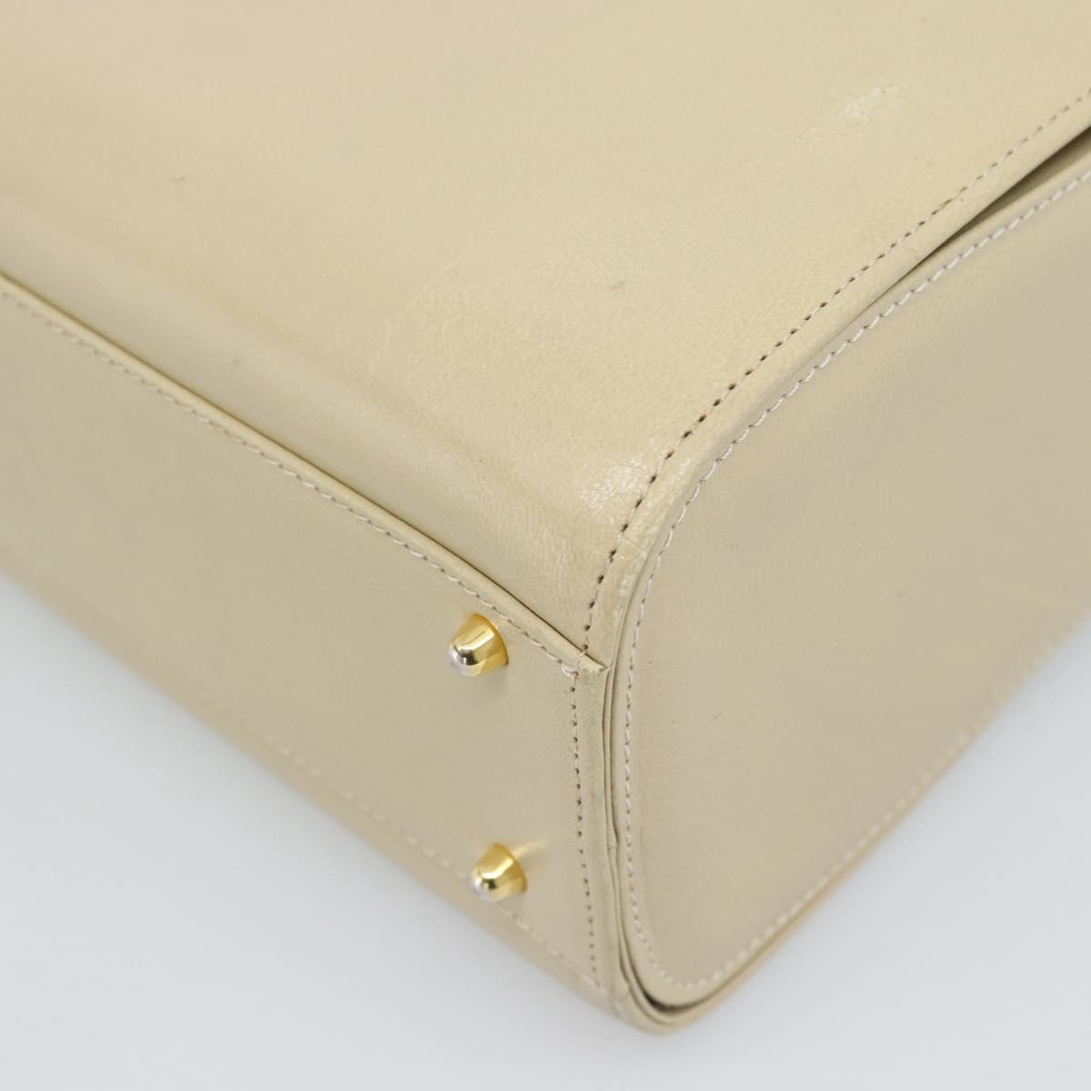 VALENTINO Hand Bag Leather Beige Gold Auth 188391