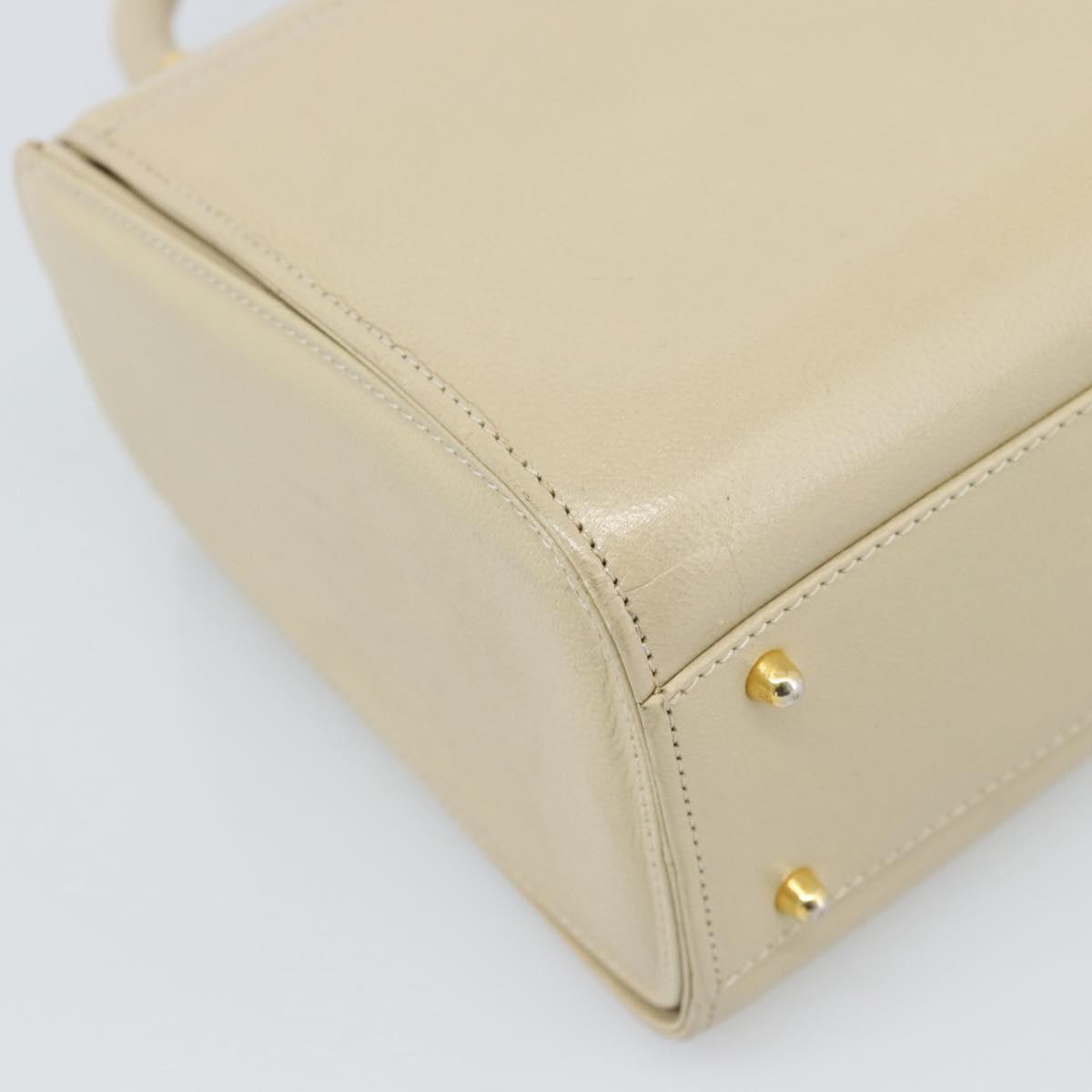 VALENTINO Hand Bag Leather Beige Gold Auth 188391