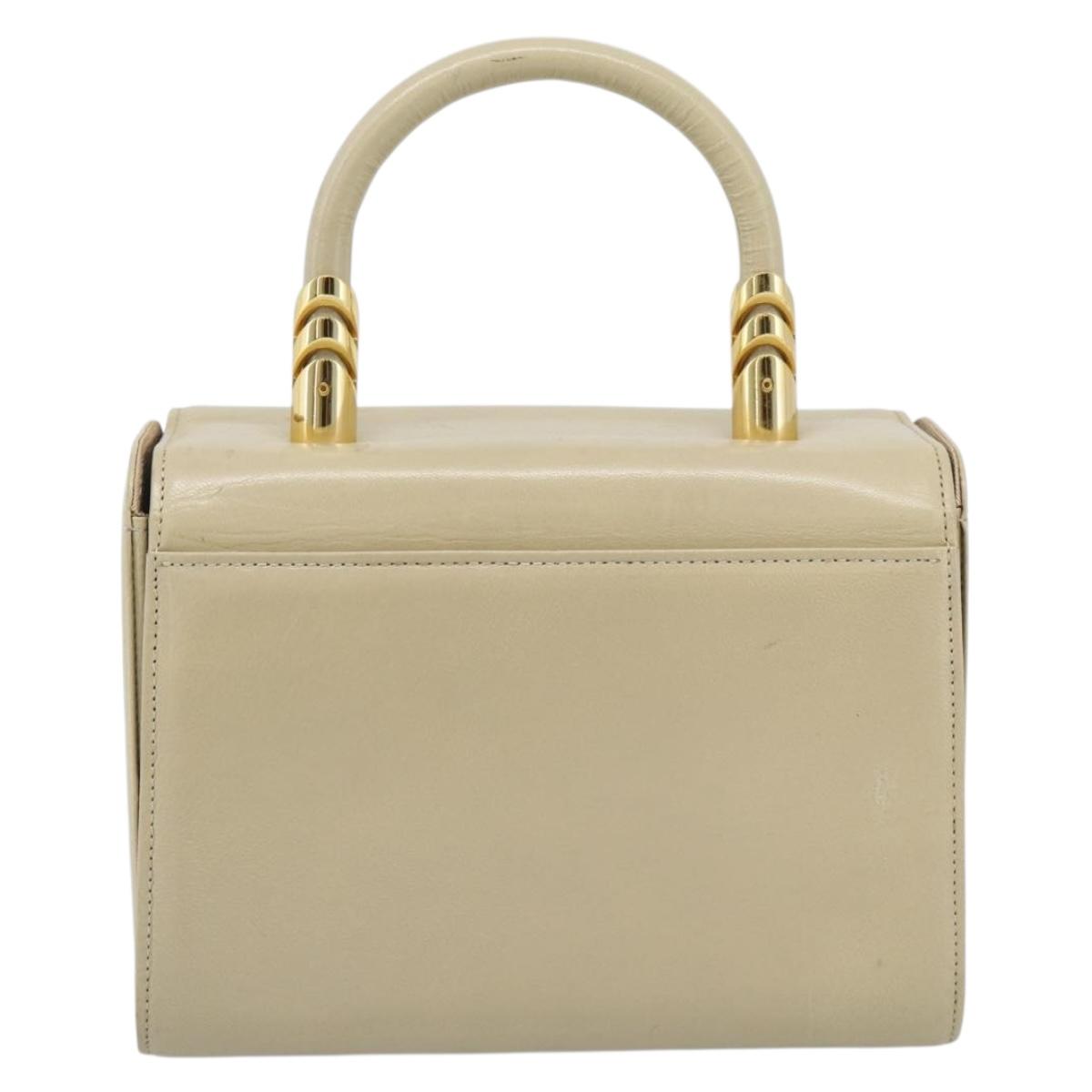 VALENTINO Hand Bag Leather Beige Gold Auth 188391