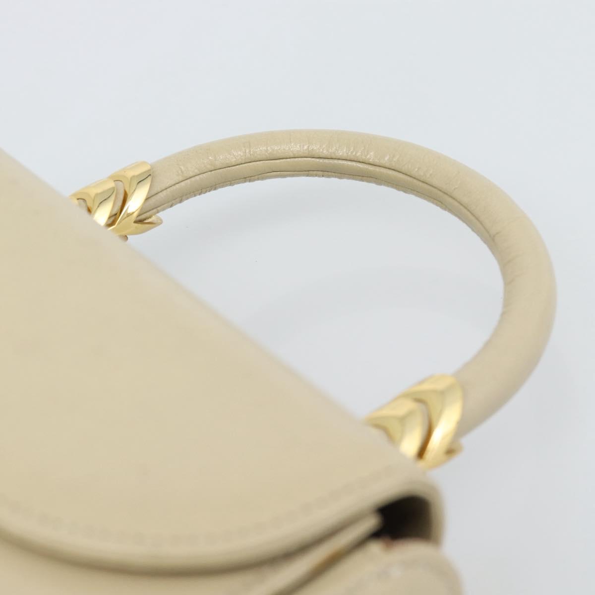 VALENTINO Hand Bag Leather Beige Gold Auth 188391