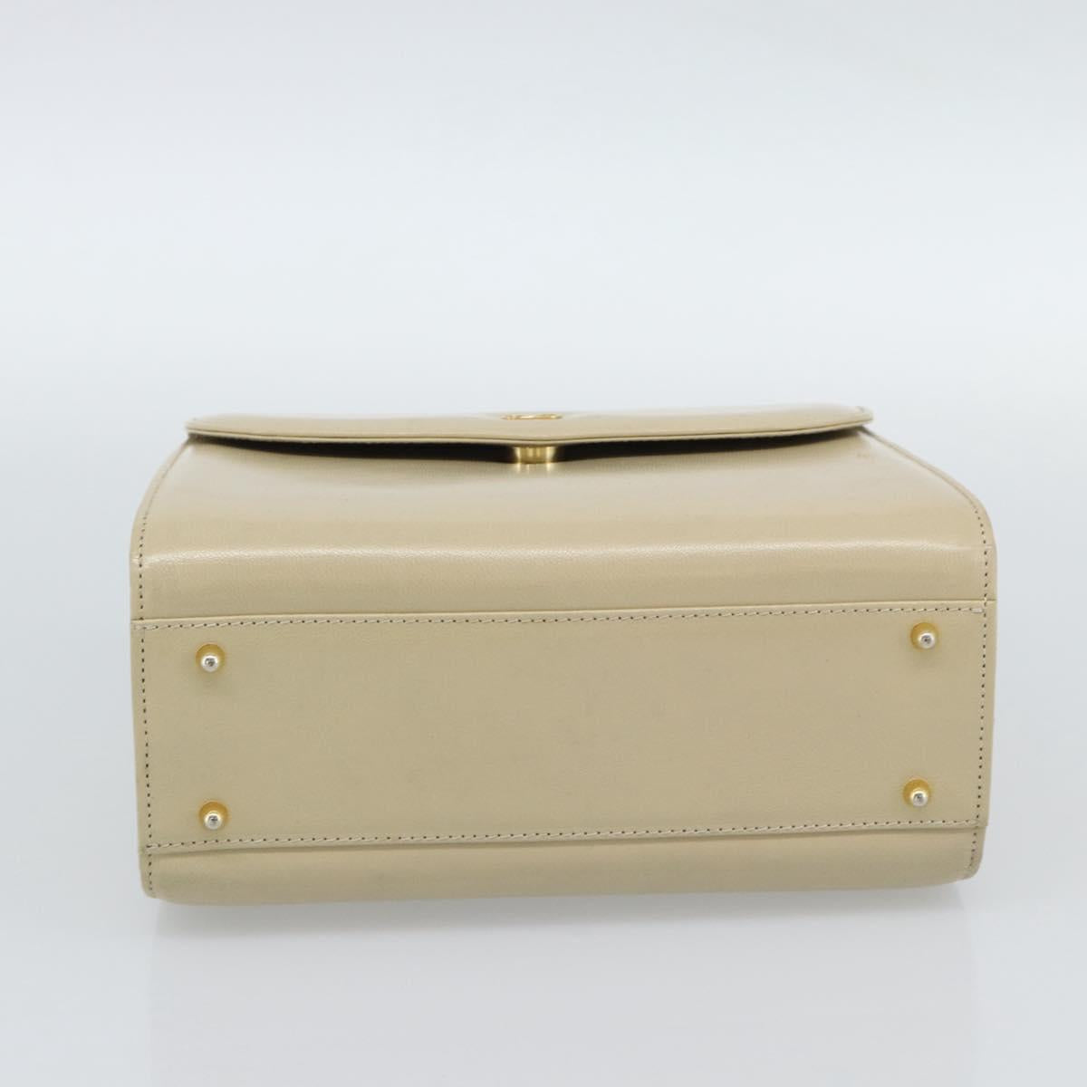 VALENTINO Hand Bag Leather Beige Gold Auth 188391