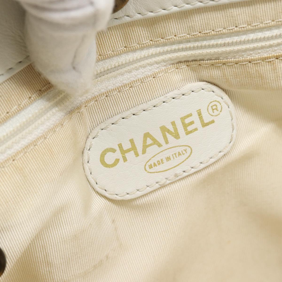 CHANEL Chain Hand Bag Leather White CC Auth 188392A
