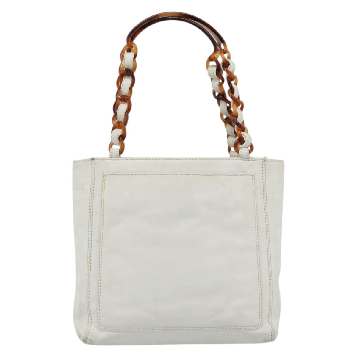CHANEL Chain Hand Bag Leather White CC Auth 188392A