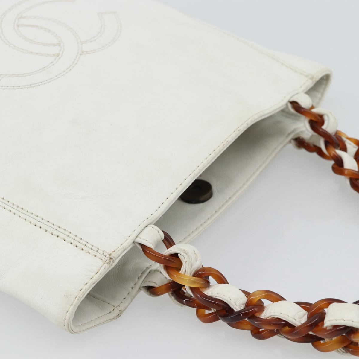 CHANEL Chain Hand Bag Leather White CC Auth 188392A