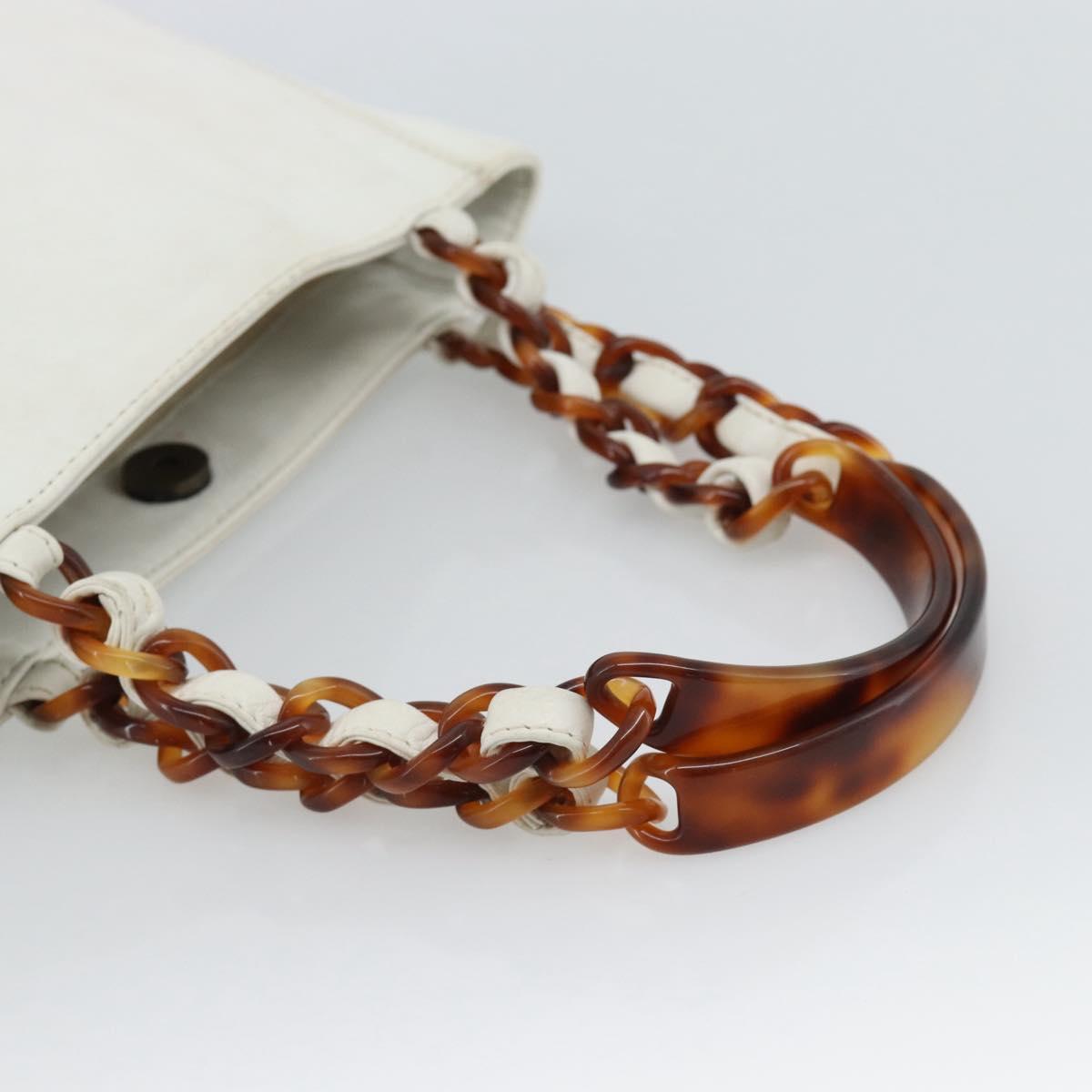 CHANEL Chain Hand Bag Leather White CC Auth 188392A