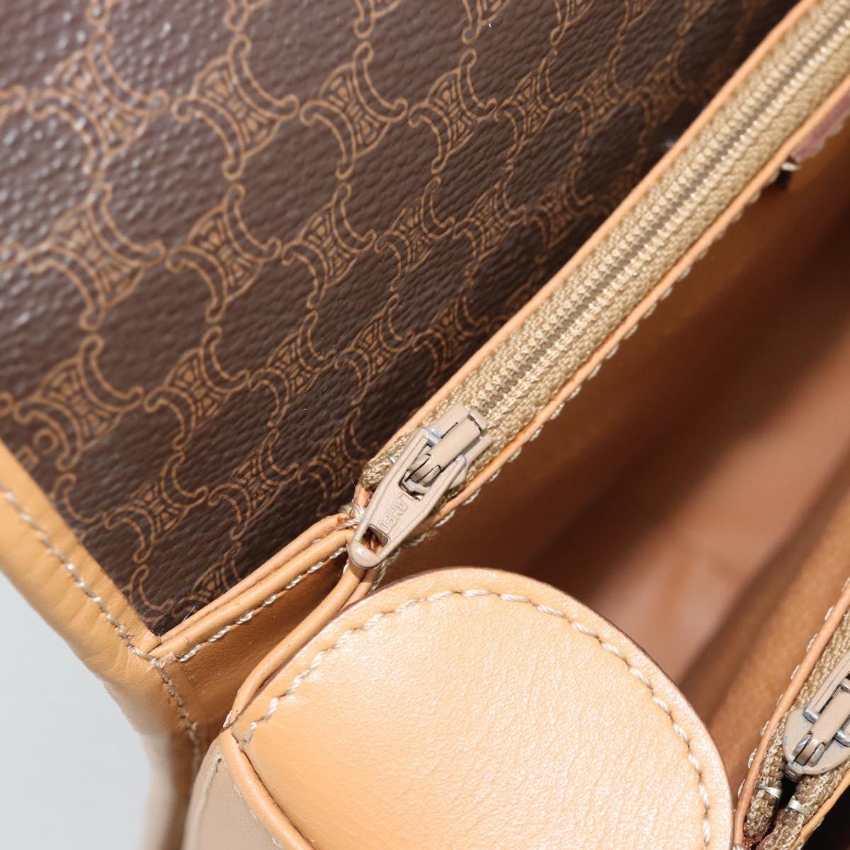 CELINE Macadam Canvas Hand Bag PVC Leather Brown Gold Auth 188393A