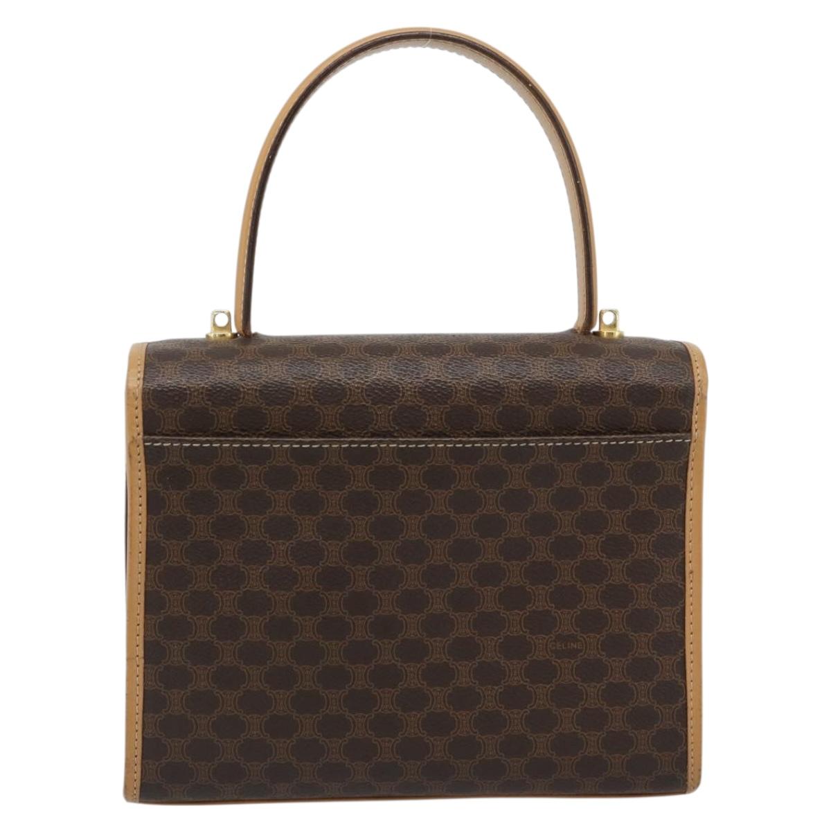 CELINE Macadam Canvas Hand Bag PVC Leather Brown Gold Auth 188393A