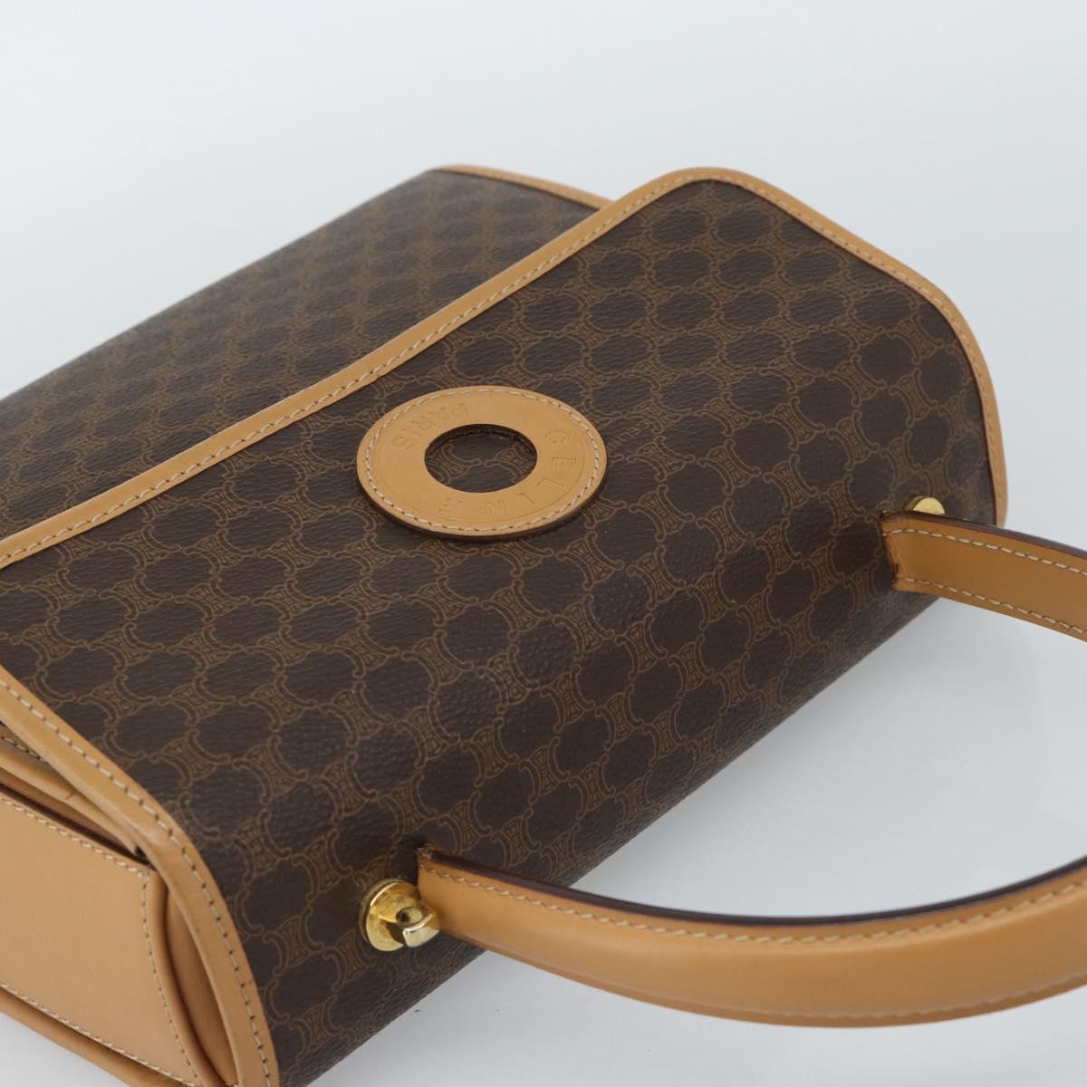 CELINE Macadam Canvas Hand Bag PVC Leather Brown Gold Auth 188393A